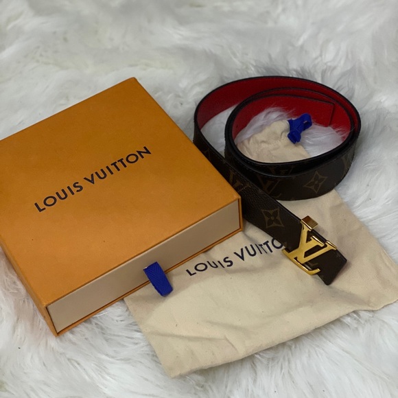 Louis Vuitton Monogram Belt with Red Interior and Gold Buckle - Picture 1 of 3